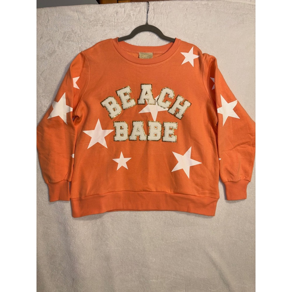 Judith March Beach Babe Star coastal Pockets crewneck Sweatshirt peach/orange